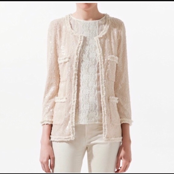 ✨❤️ZARA NWT blush/champagne sequin blazer small sparkly fun and classy!✨ - Picture 2 of 9